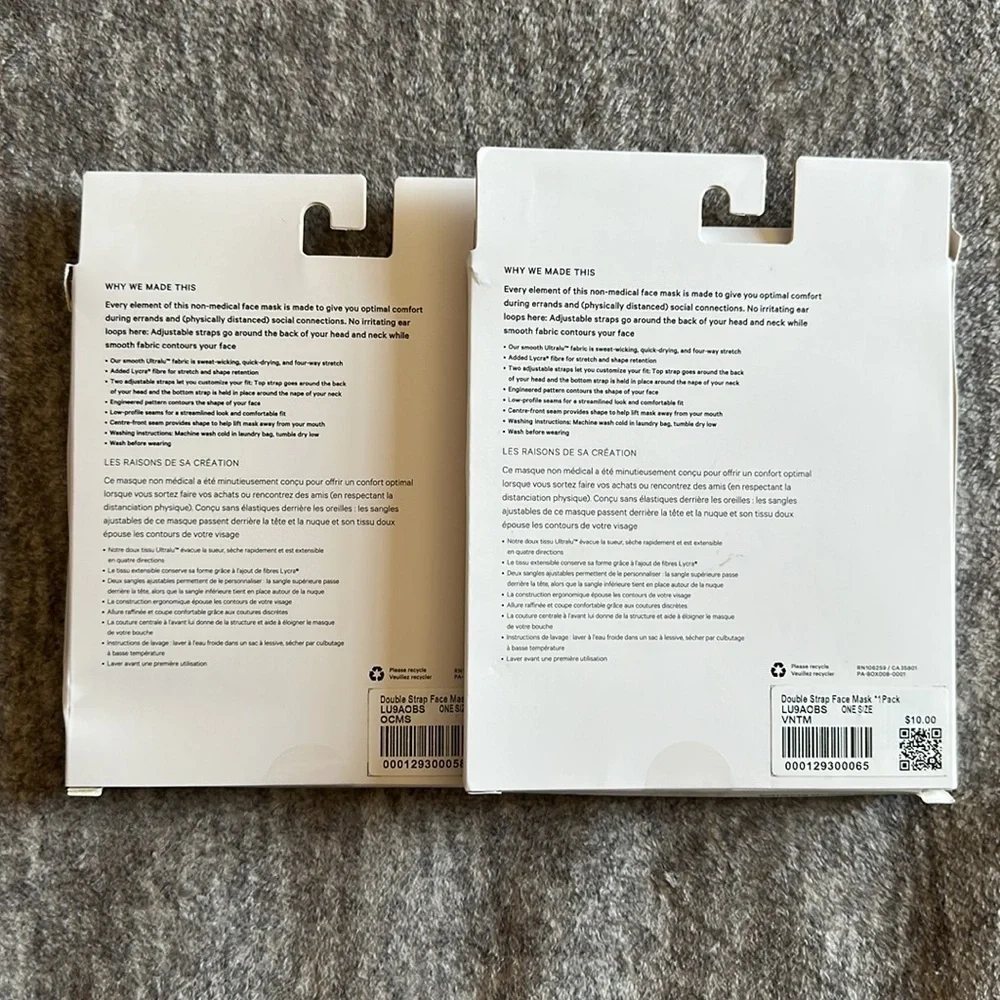 🍋lululemon athletica Double Strap Face Masks - Cream and Pink